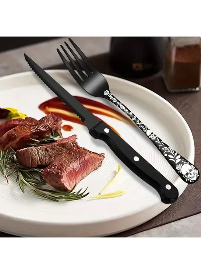 Black 24 Piece Gothic Skull Rose Stainless Steel Cutlery Set - Image 5