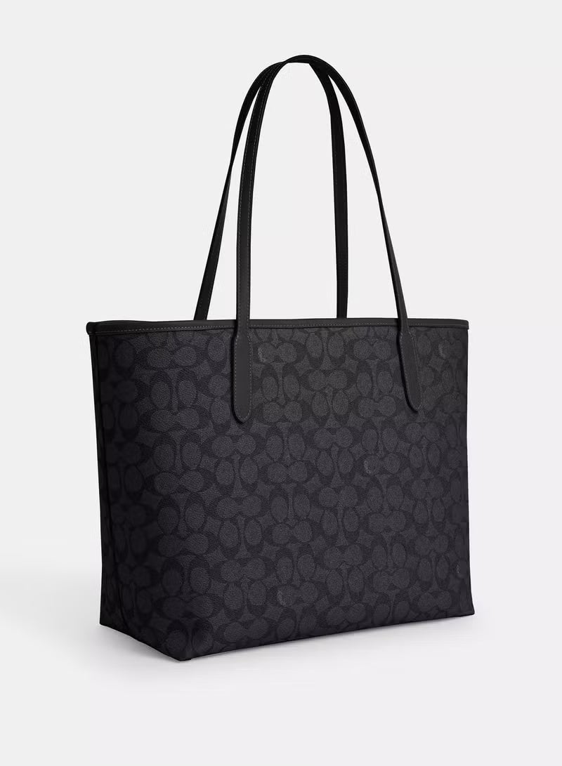 coachoutlet Coach City Tote Bag In Signature Canvas, Women's Cross Body Bag, Women's Hand Bag, Women's Shoulder Bag, Women's Travel Bag, Charcoal-Black - Image 4