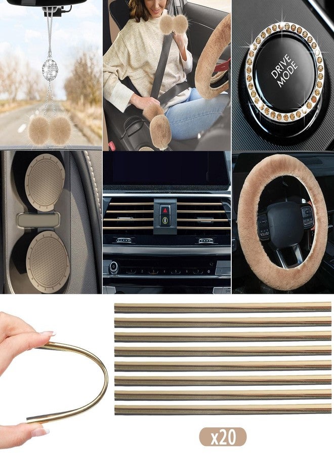 Woanger 47 Car Seat Cover Full Set for Women Included Car Front Rear Seat Fluffy Steering Wheel Cover Belt Automotive Floor Mats Air Conditioner Decoration Strip Universal(Beige) - Image 5