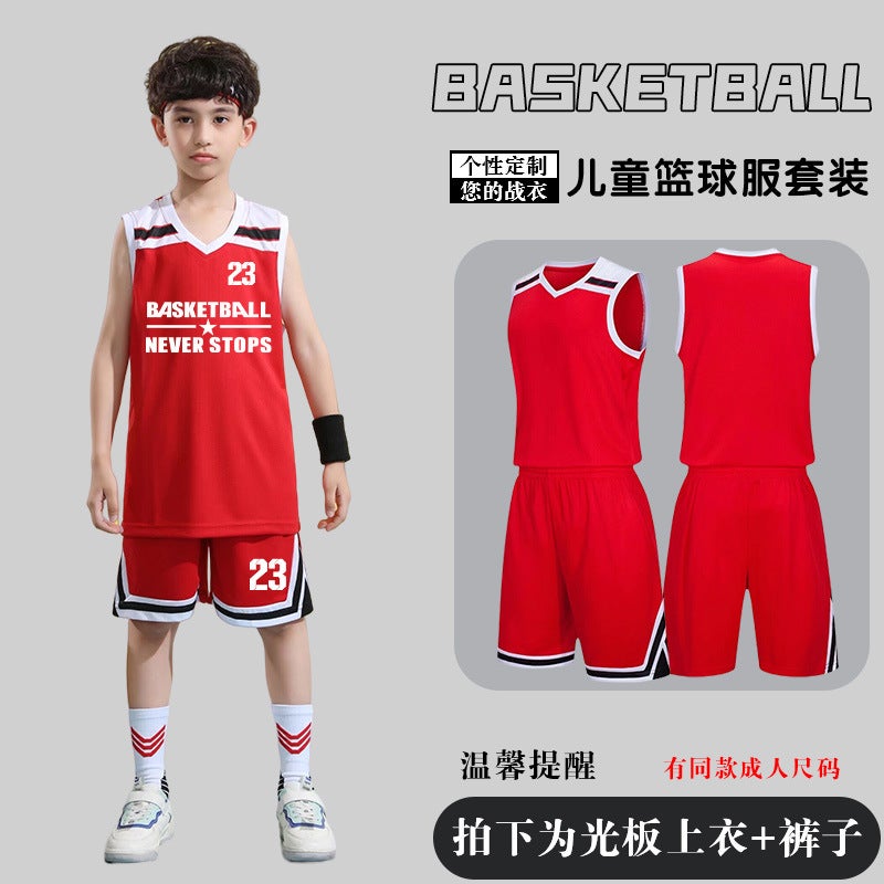 Generic Childrens Basketball Uniform Set Mens Basketball Team Uniform Jersey Basketball Training Camp School Sports Meeting Childrens Basketball Team Uniform Number Printing Red#a7