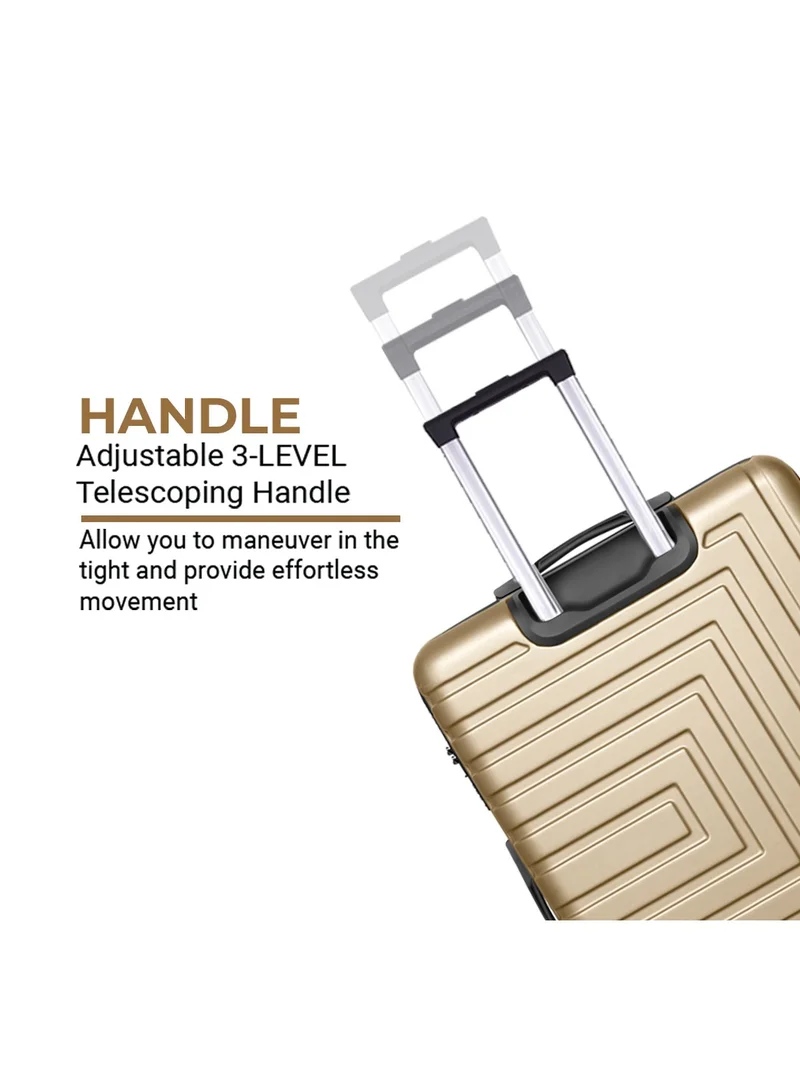 MNUK Pilgrimage Carry-on Luggage | Hardside Soft Handle Trolley with TSA Lock | 360° 4 Wheeler| Cabin-20 Inch, Gold