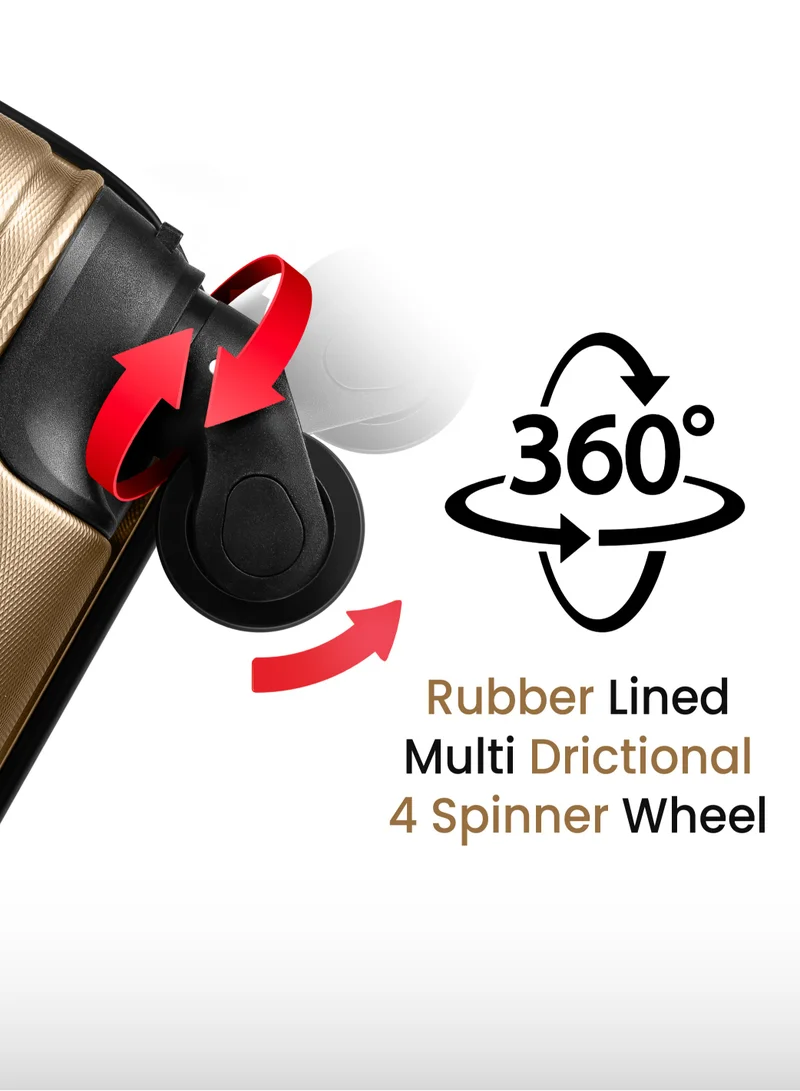 MNUK Pilgrimage Carry-on Luggage | Hardside Soft Handle Trolley with TSA Lock | 360° 4 Wheeler| Cabin-20 Inch, Gold
