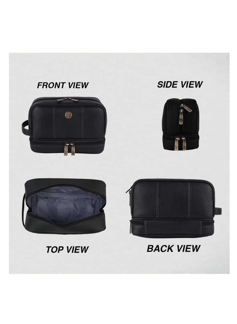 HAMMONDS FLYCATCHER Genuine Leather Toiletry Kit Bag For Me Leather Dopp Kit Shaving Kit Bag Travel Toiletry Bag Grooming Kit Organizer Hand Stitched Vanity Case(L_S_Tc4003_Blk_Black),Free Size | LFCB