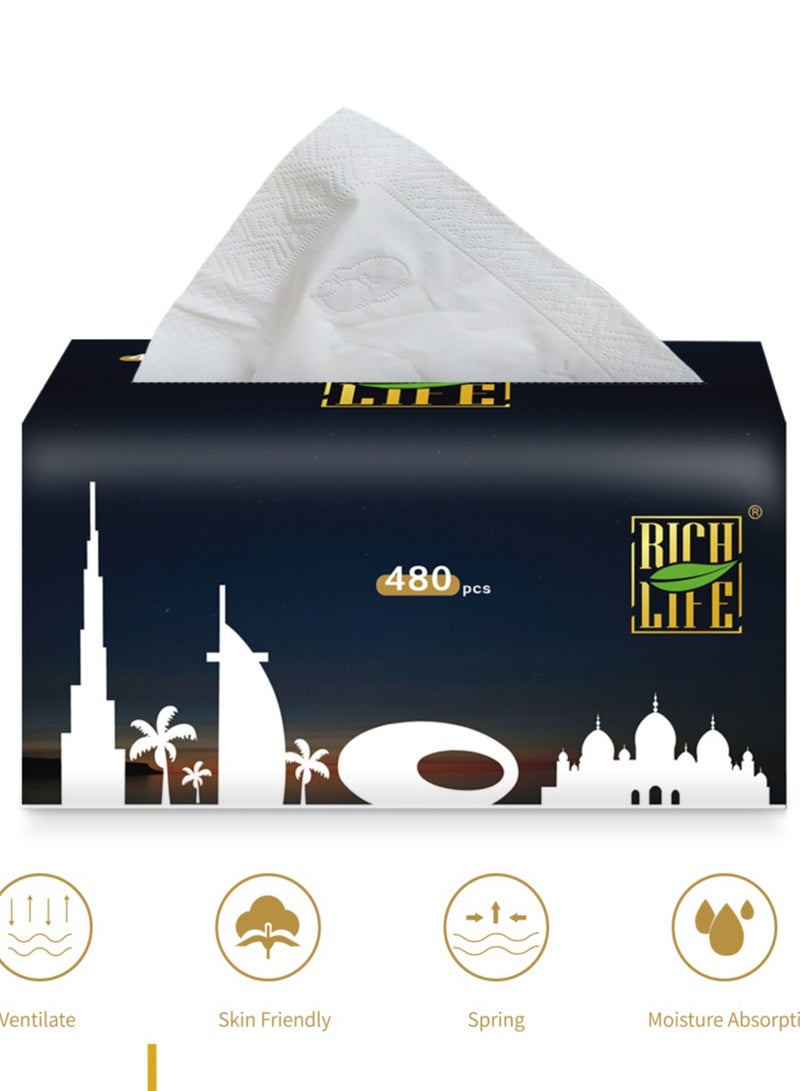 Life Rich Facial Tissue - Premium Quality 5-Ply - 480 Sheets -100 Value Packs | New Technology Tissue Made from 100% Raw Wood Pulp (100 Pack) - Image 1