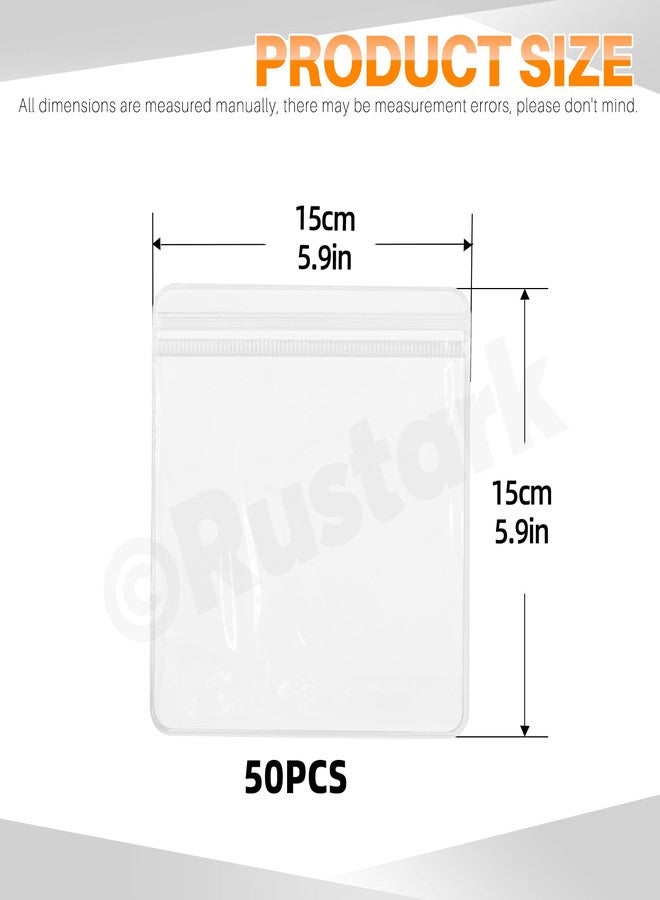 Rustark 50Pcs 15x15CM/5.9x5.9Inch Plastic Bags with Resealable Lock Seal Zipper Resealable Zip Poly Bag Clear Jewelry Bags Small Zipper Bag for Clothing Candy Packaging Products - Image 2