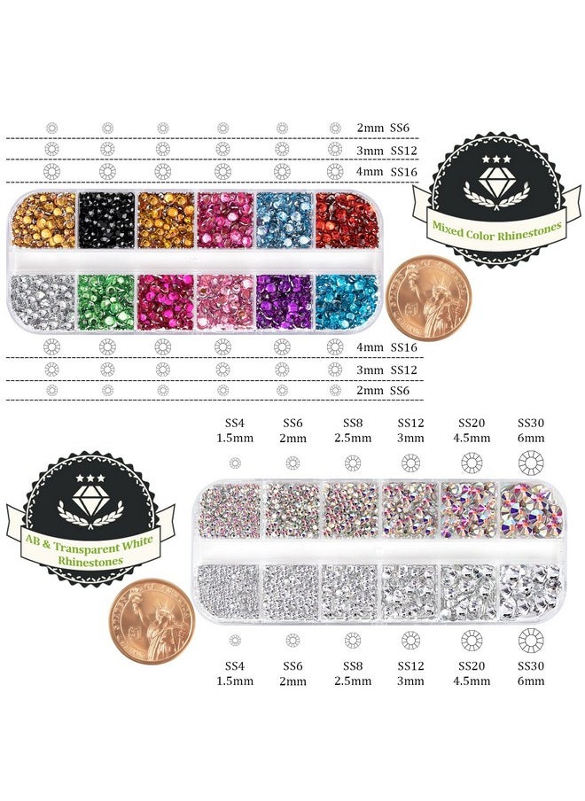 BELLEBOOST Two Packs of Flatback Rhinestones 4520 Pcs Rainbow Gems Crystal Nail Rhinestones for Crafting, Colorful+ AB+Transparent White Rhinestones for Bedazzling with Picker Tools for Nail Art and Face Makeup  - Image 4