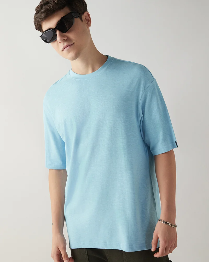 bewakoof Air 1.0 Men's Blue Oversized T-shirt