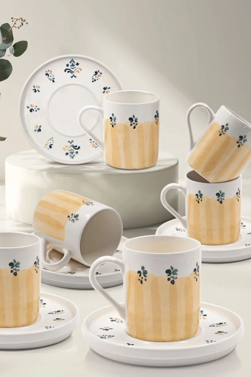 كيتشن لايف 12 Pieces 6 Person Handmade D-Harma Coffee Cup Set - Handmade Coffee Cup Set