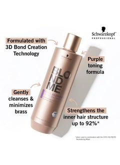 شوارزكوف بروفيشيونال شامبو Blondme Cool Blondes Neutralizing - منظف مرطب للشعر مع أصباغ أرجوانية لتوحيد اللون - يعمل على تحييد النغمات الصفراء والنحاسية في جميع أنواع الشعر الأشقر، 300 مل  - Image 1