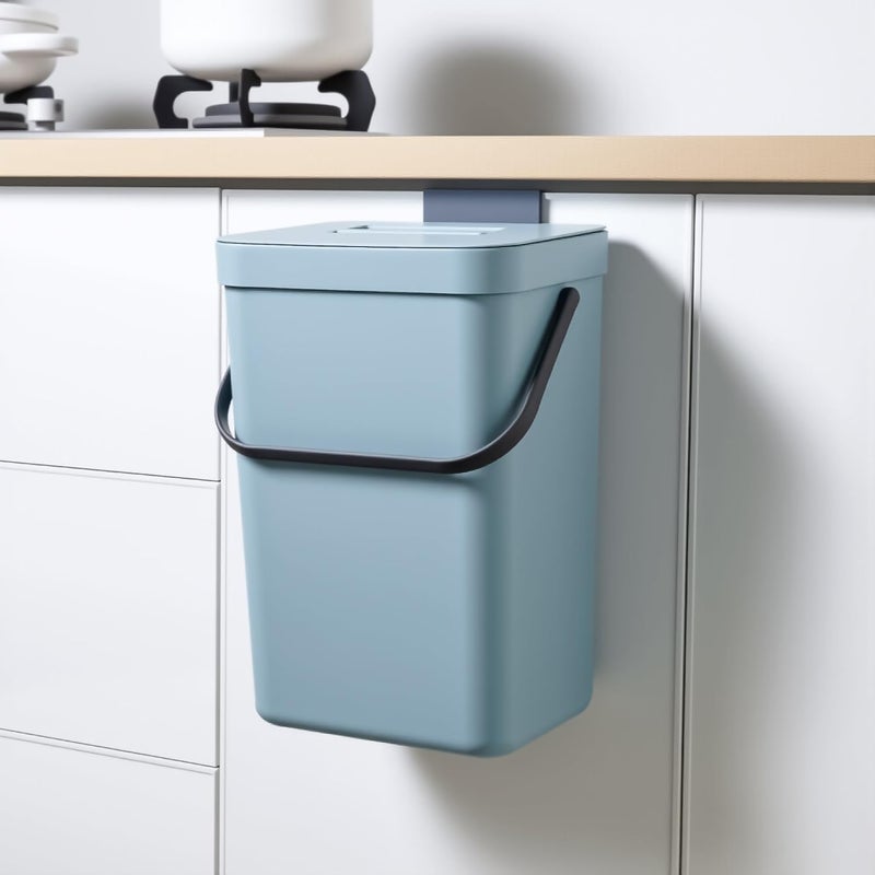 MONGTINGLU Kitchen Compost Bin - 3.2 Gallons Hanging Trash Can with Lid for Kitchen Bathroom, Under Sink Trash Can, Outdoor Compost Bucket with Lid, 12L(Subtle Blue) - Image 1