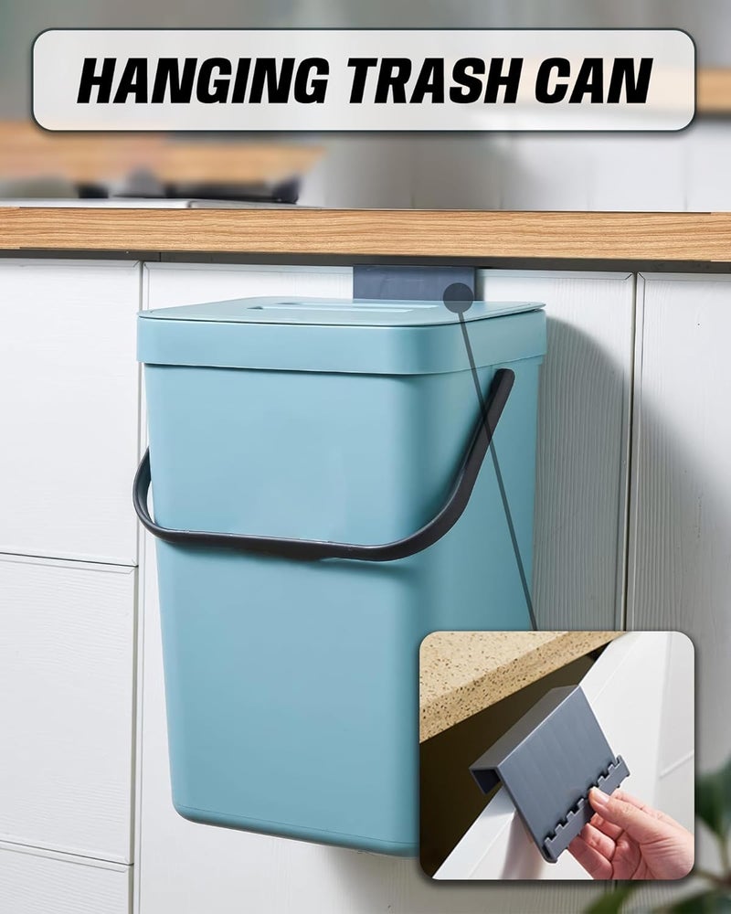 MONGTINGLU Kitchen Compost Bin - 3.2 Gallons Hanging Trash Can with Lid for Kitchen Bathroom, Under Sink Trash Can, Outdoor Compost Bucket with Lid, 12L(Subtle Blue) - Image 4