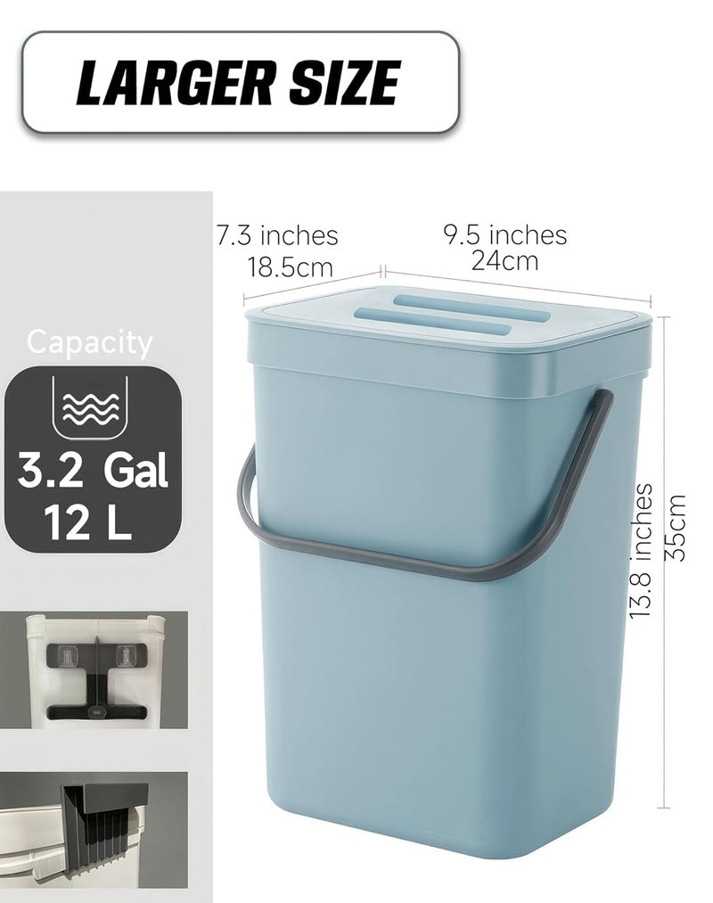 MONGTINGLU Kitchen Compost Bin - 3.2 Gallons Hanging Trash Can with Lid for Kitchen Bathroom, Under Sink Trash Can, Outdoor Compost Bucket with Lid, 12L(Subtle Blue) - Image 2