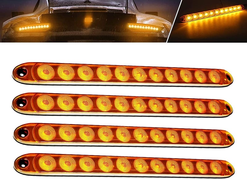 ALFU 4 قطع من شريط إضاءة المقطورة العنبر 11 LED بطول 16 بوصة مقاوم للماء بمعيار IP65 لإشارات الانعطاف وإضاءة التوقف الخلفية وإضاءة الفرامل وشريط إضاءة التعريف للمقطورة والشاحنة مواد خفيفة متانة - Image 1