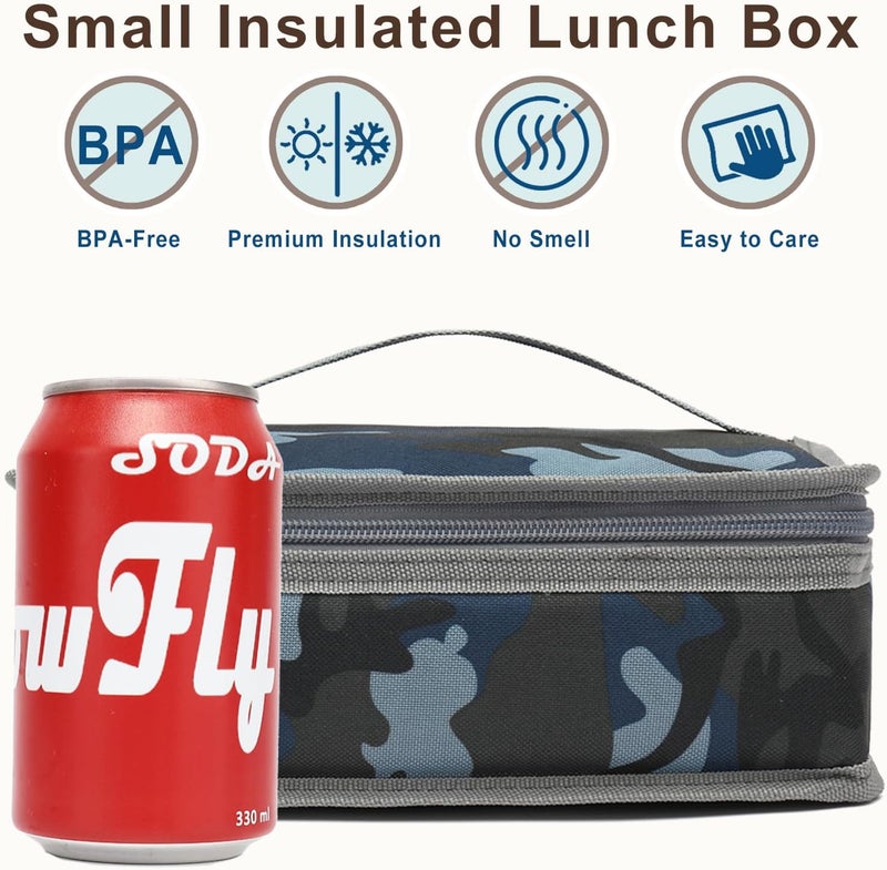 FlowFly Small Insulated Lunch box Portable Soft Bag Mini Cooler Thermal Meal Tote Kit with Handle for Work & School, Camo - Image 2