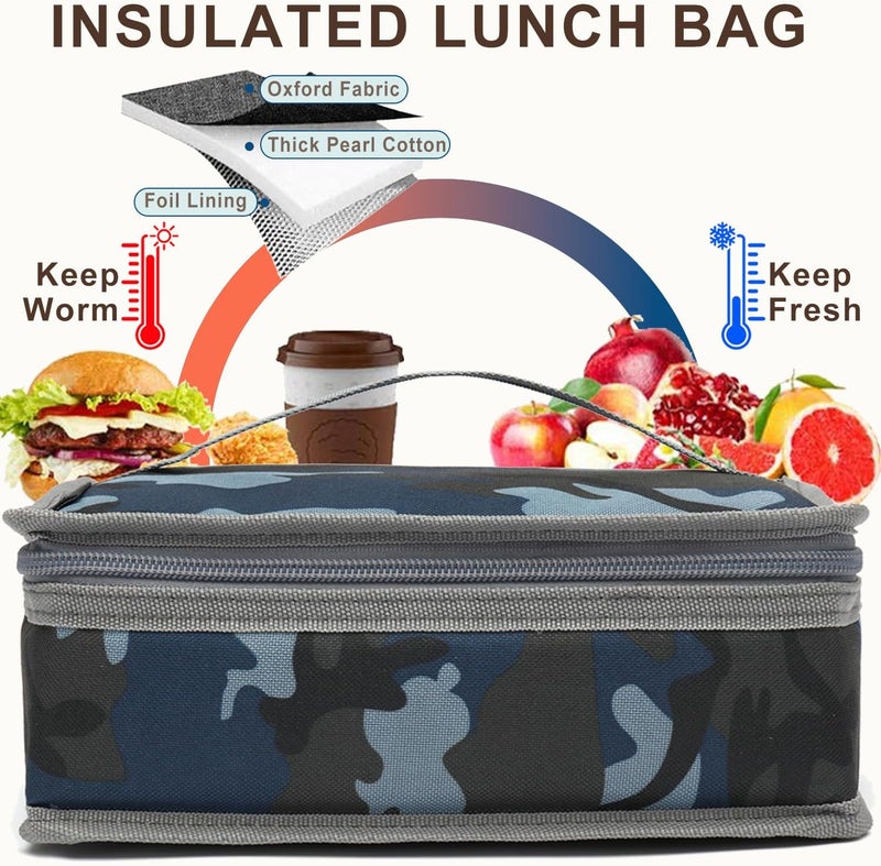 FlowFly Small Insulated Lunch box Portable Soft Bag Mini Cooler Thermal Meal Tote Kit with Handle for Work & School, Camo - Image 3
