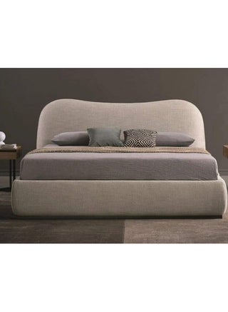 Button tufted bed Beige - 100cm - in soft fabric with a button-tufted headboard - 100 cm - Dimensions: 120cm height x 195cm length – 195L x 120H x 100W