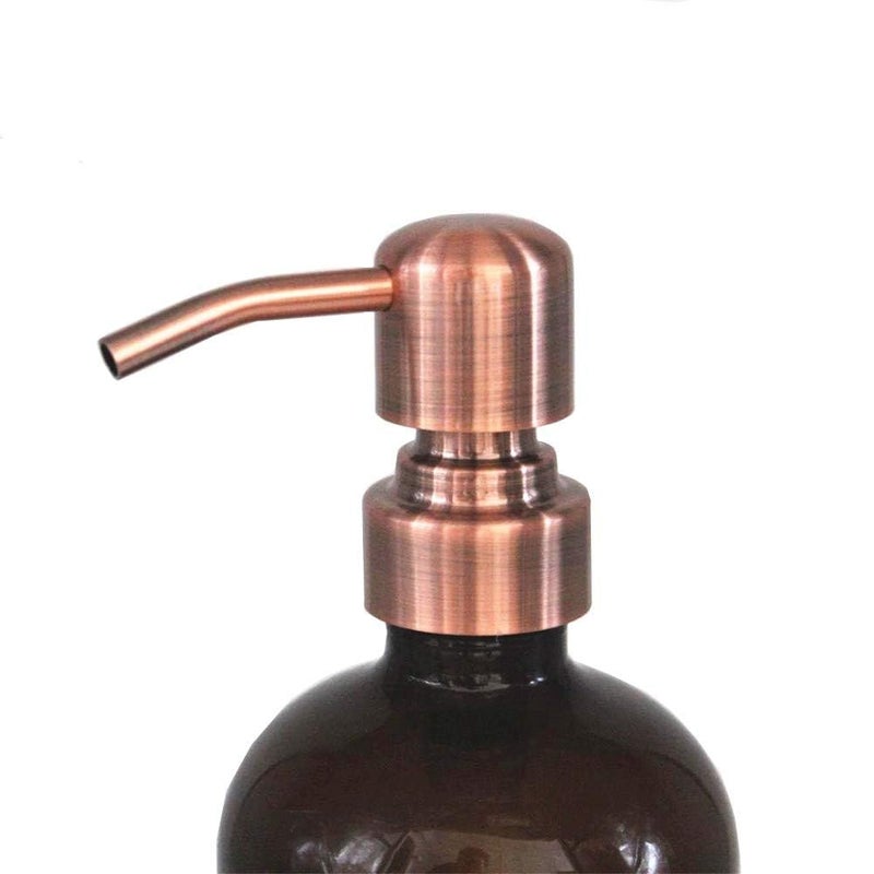 CHBJDAN 2 Pack Thick Amber Glass Pint Jar Soap Dispenser with Copper Stainless Steel Pump, 16ounce Boston Round Bottles Dispenser with Rustproof Pump for Essential Oil, Lotion Soap - Image 3
