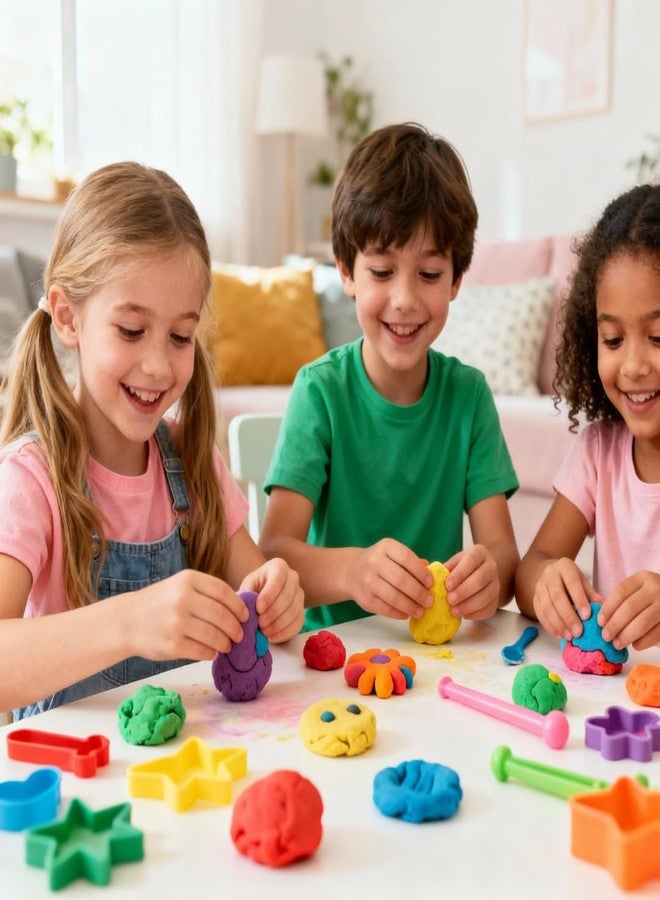 RIGHT Kids Modeling Dough Set - 10 Bright Non-Toxic Colors with 2 Cookie Cutters & Storage Bucket | Reusable Play Clay for Creative Arts & Craft, Sensory Fun Activity Toy for Kids Age 3+ - Image 2