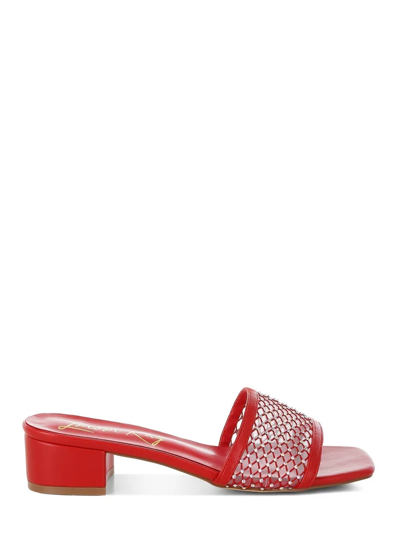 London Rag Women's Rhinestone Studded Slip-On Heels in Red