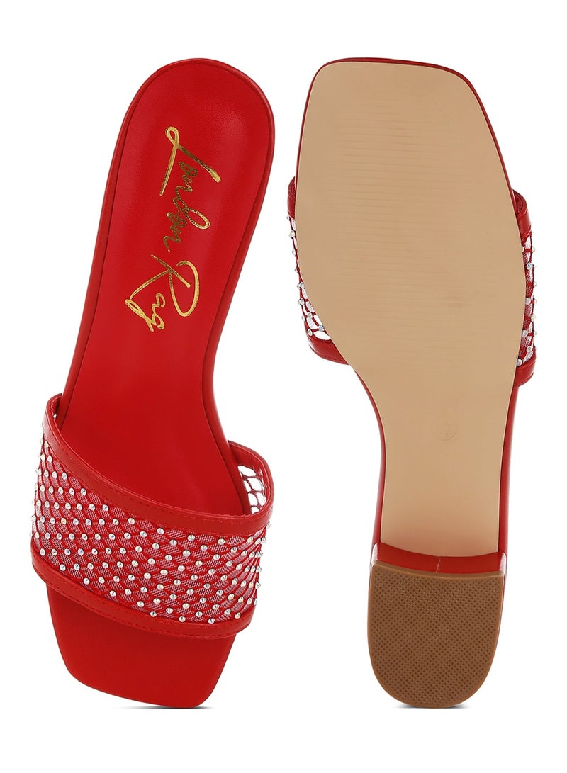 لندن راج حذاء لندن راج نسائي بكعب سهل الارتداء مرصع بأحجار الراين باللون الأحمر - Image 5