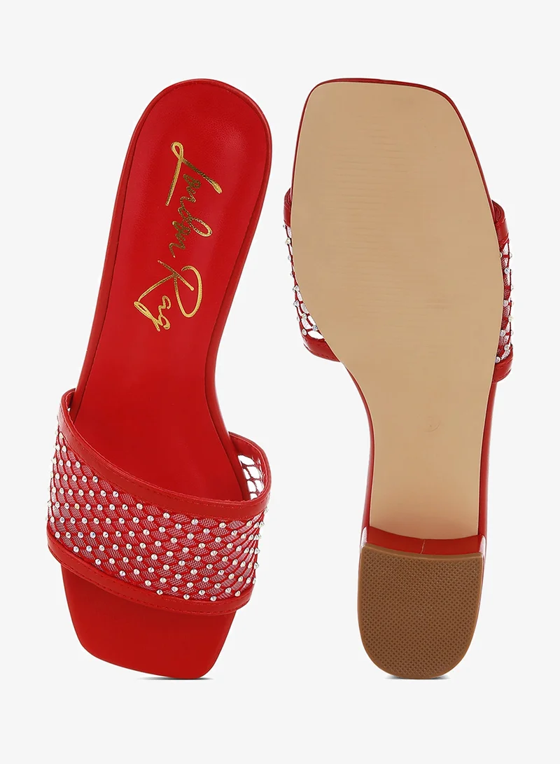 London Rag SH5499_RED London Rag Women's Rhinestone Studded Slip-On Heels in Red for Women | Best Price UAE
