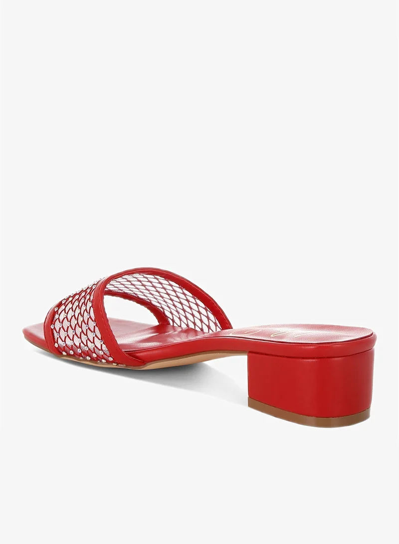 London Rag SH5499_RED London Rag Women's Rhinestone Studded Slip-On Heels in Red for Women | Best Price UAE