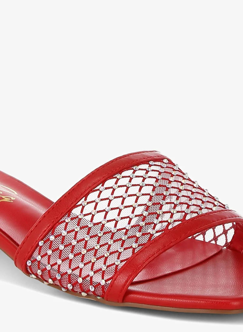 London Rag SH5499_RED London Rag Women's Rhinestone Studded Slip-On Heels in Red for Women | Best Price UAE
