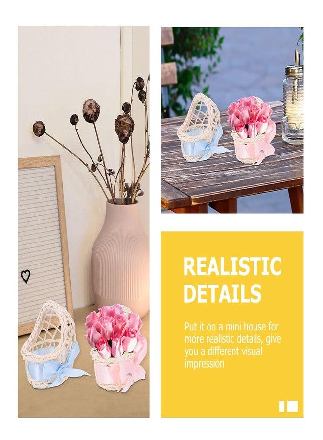 ifundom Miniature Rattan Flower Basket Dollhouse Accessory 2.95X7.08X2.75In Hand Woven Mini Basket Ornament for Toy House Decor Desktop Display - Image 3