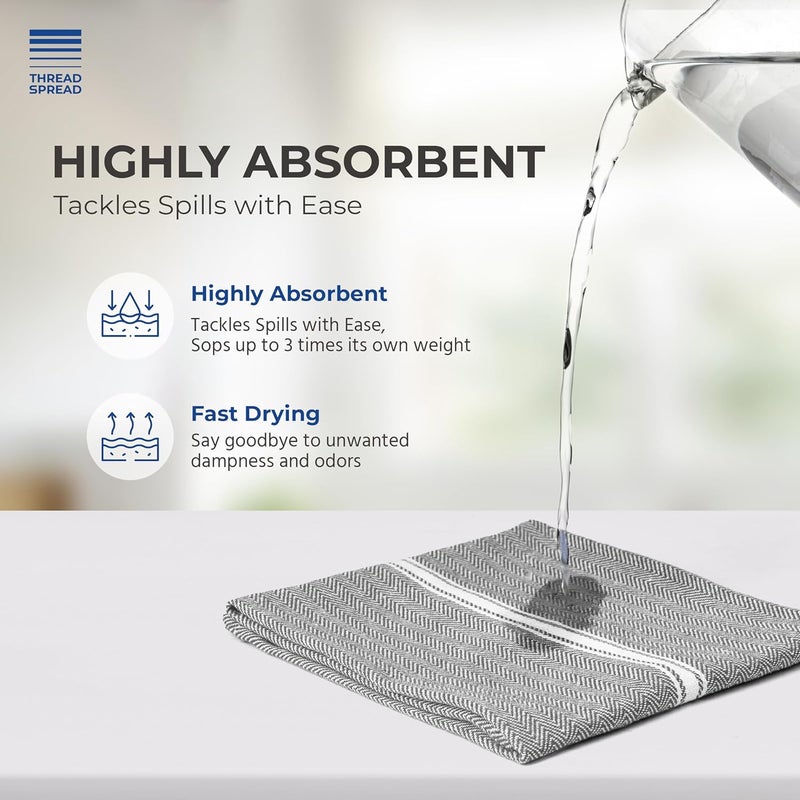 THREAD SPREAD Kitchen Towels Set  100 Cotton Dish Towels for Kitchen  Pack of 12 Super Absorbent Kitchen Hand Towel  Grey Tea Towels  Quick Dry  Soft Durable Dish Cloths  15x25 Grey Chambray - Image 3