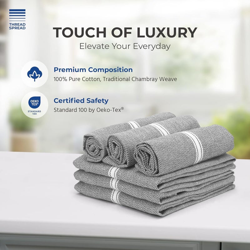 THREAD SPREAD Kitchen Towels Set  100 Cotton Dish Towels for Kitchen  Pack of 12 Super Absorbent Kitchen Hand Towel  Grey Tea Towels  Quick Dry  Soft Durable Dish Cloths  15x25 Grey Chambray - Image 2