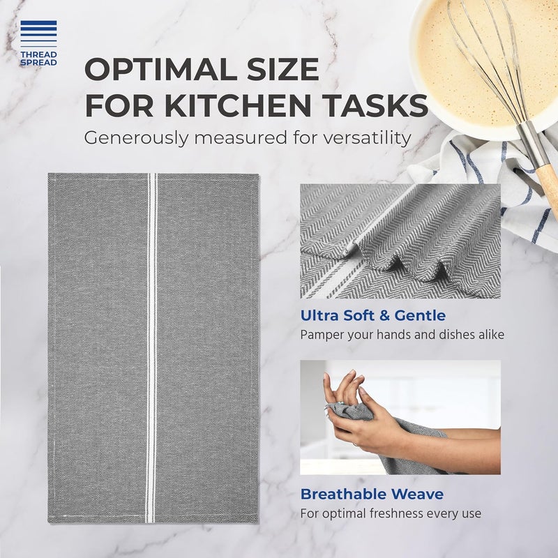 THREAD SPREAD Kitchen Towels Set  100 Cotton Dish Towels for Kitchen  Pack of 12 Super Absorbent Kitchen Hand Towel  Grey Tea Towels  Quick Dry  Soft Durable Dish Cloths  15x25 Grey Chambray - Image 4