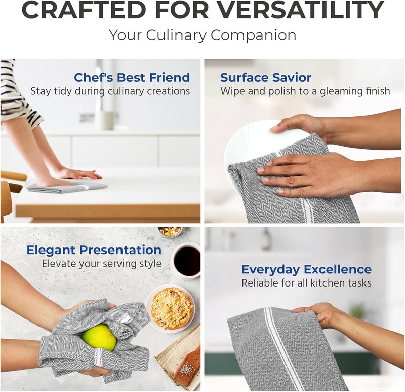 THREAD SPREAD Kitchen Towels Set  100 Cotton Dish Towels for Kitchen  Pack of 12 Super Absorbent Kitchen Hand Towel  Grey Tea Towels  Quick Dry  Soft Durable Dish Cloths  15x25 Grey Chambray - Image 5