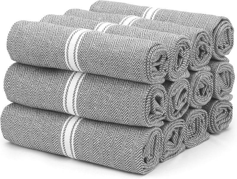 THREAD SPREAD Kitchen Towels Set  100 Cotton Dish Towels for Kitchen  Pack of 12 Super Absorbent Kitchen Hand Towel  Grey Tea Towels  Quick Dry  Soft Durable Dish Cloths  15x25 Grey Chambray - Image 1