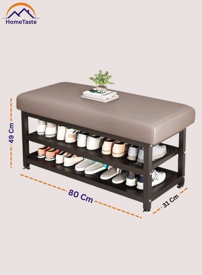 طعم المنزل مقعد حامل أحذية من طبقتين - منظم أحذية معدني عالي التحمل مع مقعد مبطن ناعم، وخزانة أحذية موفرة للمساحة عند المدخل ومسند قدم عثماني للتخزين للممر وغرفة النوم وغرفة المعيشة والمكتب - Image 4