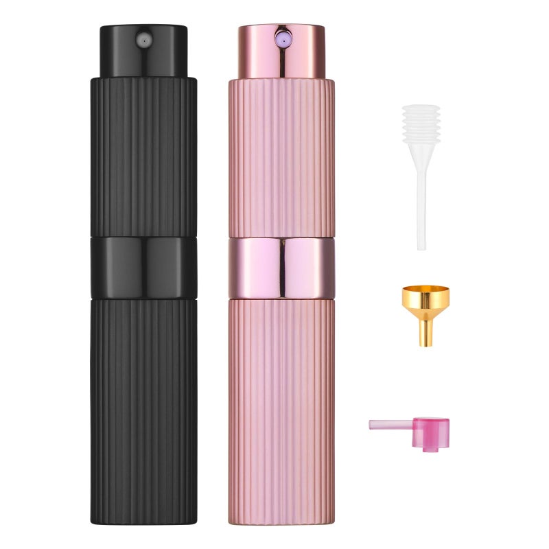 Tekson 2PCS 8ml Travel Perfume Atomizer Refillable, Mini Cologne Spray Bottle Empty, Portable Sprayer (Black & Pink) - Image 1