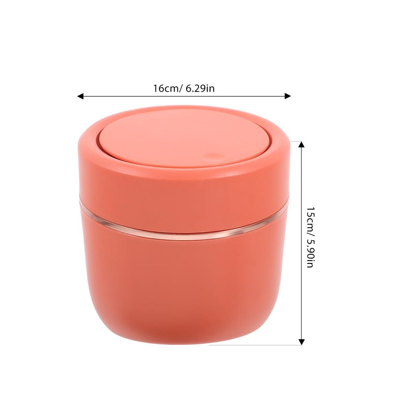 Press Type Mini Trash Can With Lid Compact Desktop Wastebasket For Home Office Bedroom Orange - Image 3
