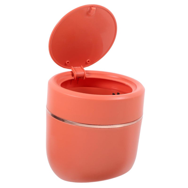 Press Type Mini Trash Can With Lid Compact Desktop Wastebasket For Home Office Bedroom Orange - Image 2