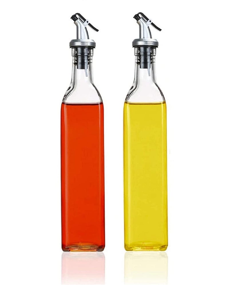 KIDINGTON 2 Pcs Glass Oil Dispenser Vinegar Dispenser BPA Free Salad Dressing Cruet Glass Bottle Olive Oil Bottles Dispenser 500 ML Each Pack of 2 - Image 1