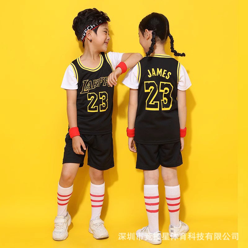 Generic Kids Basketball Jersey Set with Numbers James 23 Black 