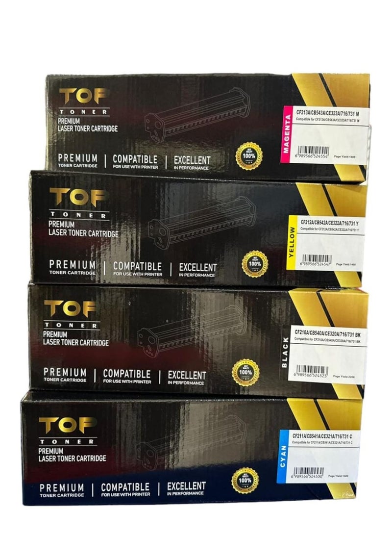 Color Top Ink Set For Use In Compatible Laser Canon Printers/125A/128A/131A-CB540A/541/542/543-CE320A/321/322/323/CF210/211/212/213- CP1215/1515/PRO 200/M251/276/- LBP 5050