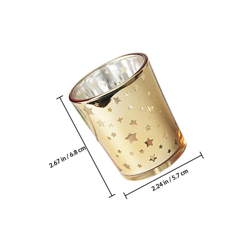 Gold Hollow Star Glass Candle Holder Set 6Pcs European Style Votive Cups for Romantic Dining Table Decor - Image 3