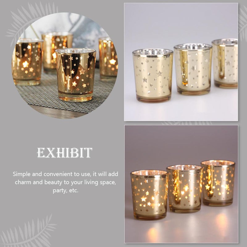 Gold Hollow Star Glass Candle Holder Set 6Pcs European Style Votive Cups for Romantic Dining Table Decor - Image 5