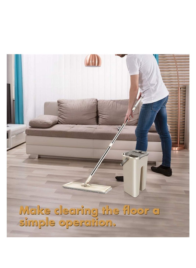 Microfiber Flat Mop with Bucket, Cleaning Squeeze Hand Free Floor Mop, 3 Reusable Mop Pads, Stainless Steel Handle,360° Rotating Head Squeeze Advanced microfiber pad: 2 reusable microfiber pads that a  - Image 2