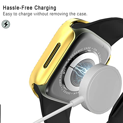 DEALELE [2-PACK Case Compatible with Apple Watch Series 6/5 / 4 / SE2 / SE (44mm), Bling Double-Rows Rhinestone Diamond Protective Case Cover Replacement Protector (44mm, Gold+Transparent) - Image 5