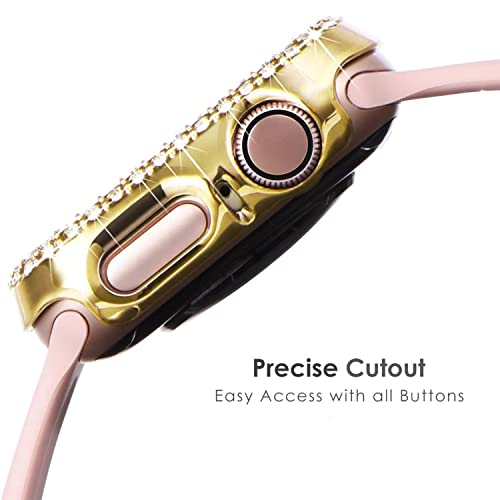 DEALELE [2-PACK Case Compatible with Apple Watch Series 6/5 / 4 / SE2 / SE (44mm), Bling Double-Rows Rhinestone Diamond Protective Case Cover Replacement Protector (44mm, Gold+Transparent) - Image 2