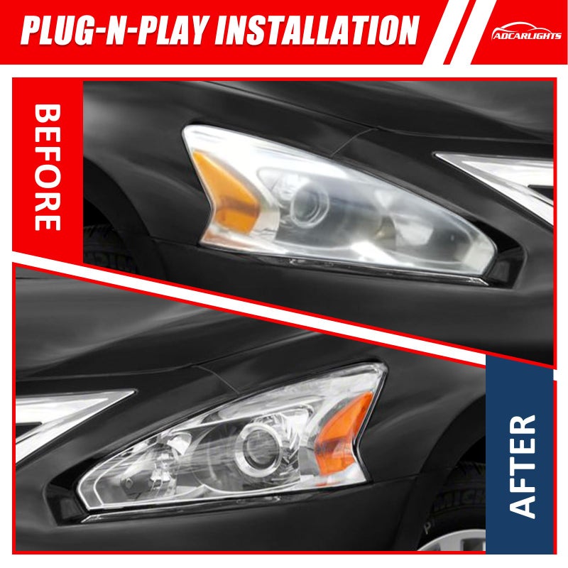 ADCARLIGHTS 2013 2014 2015 Nissan Altima Headlight Assembly Only fit 4Door Clear Lens Chrome Housing with Amber Reflector Headlamp Replacement Left and Right Pair(Does Not Fit Xenon/HID)ï¼ˆW/O Bulbsï¼‰ - Image 5