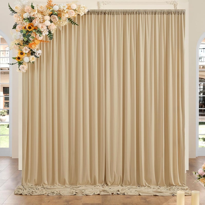 NSSONBEN 10ft x 8ft Wrinkle Free Beige Backdrop Curtains for Parties, Thick Fabric Photo Backdrop Drapes for Weddings Photography Birthday Party Backgrpund Decor - Image 1