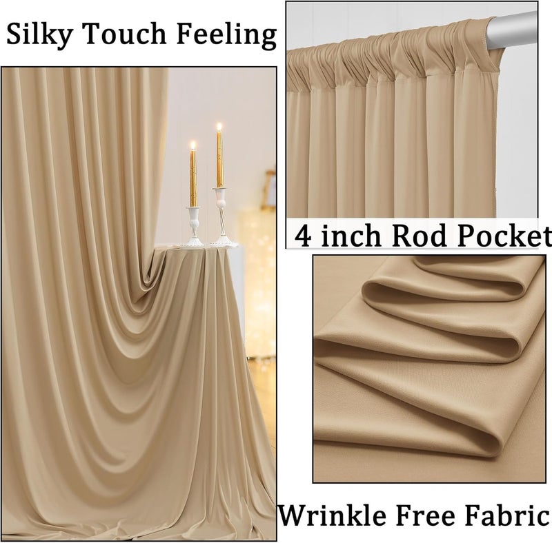 NSSONBEN 10ft x 8ft Wrinkle Free Beige Backdrop Curtains for Parties, Thick Fabric Photo Backdrop Drapes for Weddings Photography Birthday Party Backgrpund Decor - Image 2