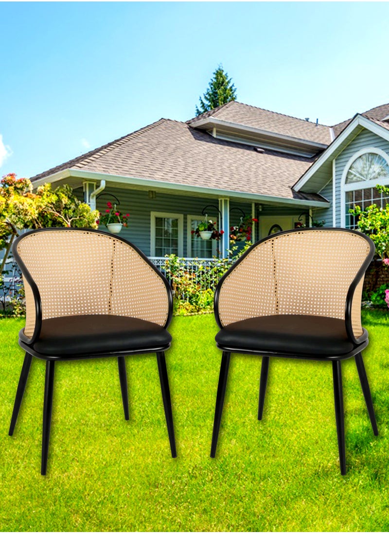 Generic - SET OF 2 Luxury Armrest Dining Chairs Classic Hotel Metal Rattan Good Minimalist Dining Chairs  Living Room - Image 1