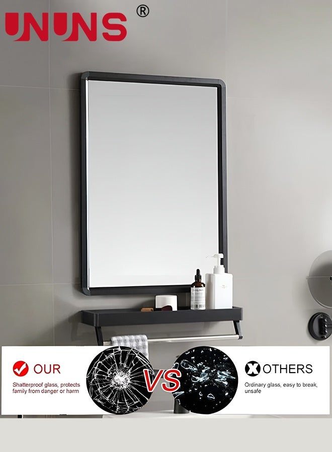 UNUNS Bathroom Mirror With Shelf,Rectangle Metal Bathroom Vanity Mirror with Storage,Black Rounded Corner Wall Mounted Bathroom Mirrors for Over Sink Bedroom Entryway,Black - Image 3